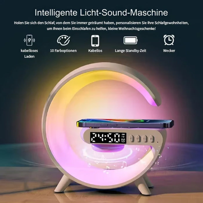 Multifunctional Bluetooth Speaker - Colorful Atmosphere Light, Wireless Charging and Clock, All-in-One Device